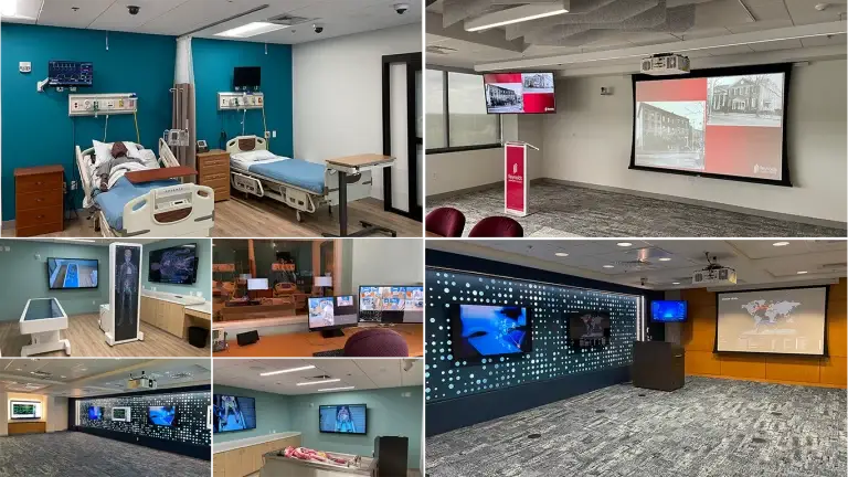 Cybersecurity visualization lab, medical simulation labs, medical learning technology presentation, flexible community room and general instruction spaces
